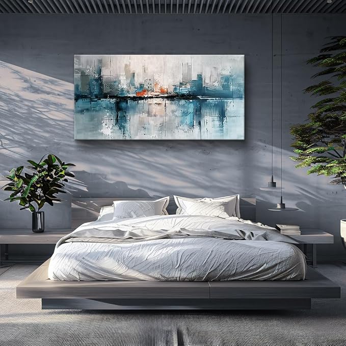 FUHAIHUA Canvas Wall Art For Living Room Large Wall Decor For Office Bedroom Wall Decor Abstract Painting Blue Wall Pictures Prints Wall Artwork Aesthetic Home Decoration Ready To Hang 24x48 In