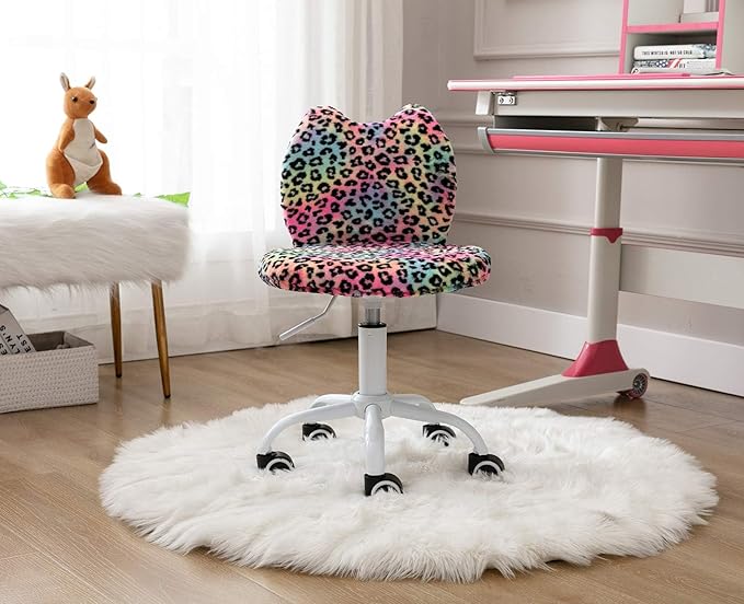Swivel Kids Desk Chair Adjustable Rolling Student Chair Living Room Thick Padded Children Chair for Girls and Boys (Leopard)