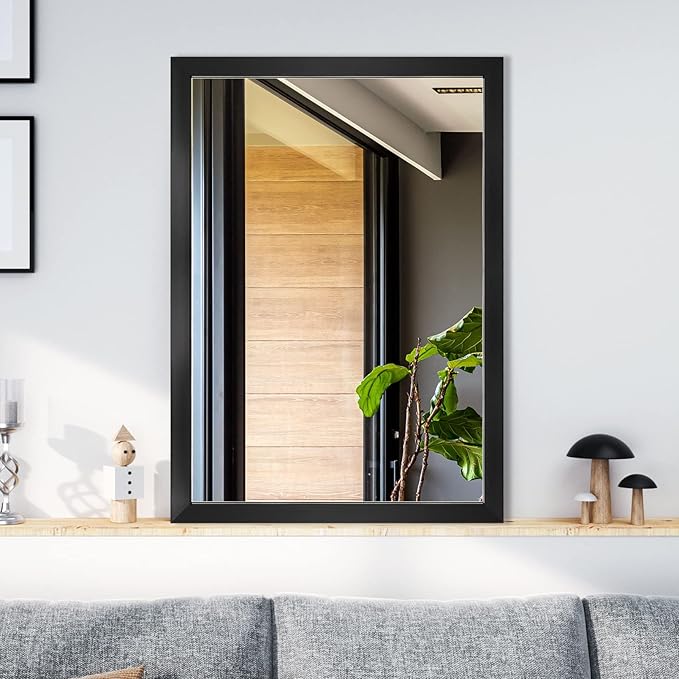 BOMINICA Rectangular Wall Mirror 20” x 28” Bathroom Mirror Framed Wall Mirror for Living Room, Vanity, Black