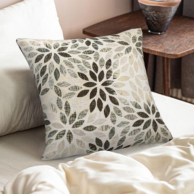 Black Grey Pillow Covers 16x16 Inch Set of 2 Summer Rust Geometric Flower Outdoor Decorative Throw Pillows Farmhouse Dahlia Pillow Case Linen Square Cushion Cover for Home Sofa Bedroom
