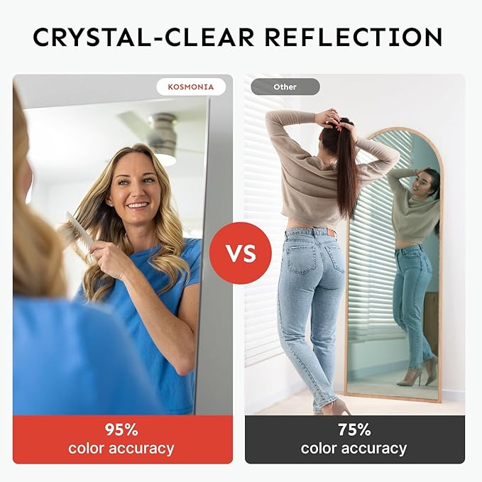 68x20 Frameless Full Length Silver Coating Mirror w/Distortion Free, HD Reflection &Anti Desilvering, Tempered Glass & Shatter Proof Film Doubling Safety, Easy Setup w/Stand, Wall/Standing