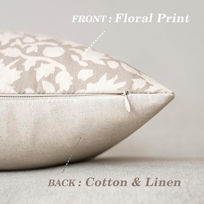 Foindtower Set of 2 Decorative Neutral Floral Throw Pillow Covers Accent Farmhouse Cushion Covers Boho Vintage Pillowcase for Couch Sofa Bedroom Living Room Home Decor Outdoor,22×22 Inch,Ivory Beige