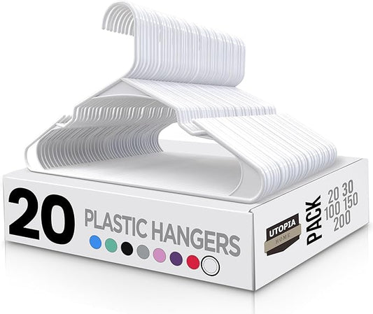 Utopia Home Clothes Hangers 20 Pack - Plastic Hangers Space Saving - Durable Coat Hanger with Shoulder Grooves (White)