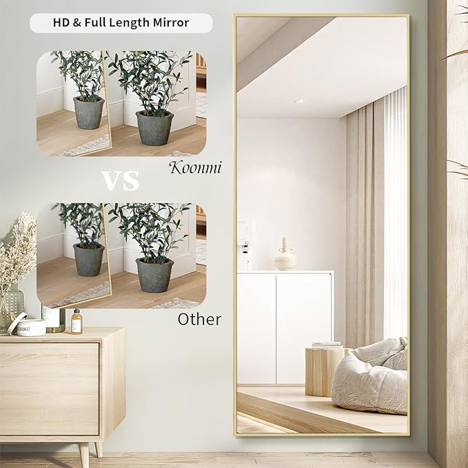 Koonmi 71"x31" Floor Mirror Full Length, Bedroom Floor Body Mirror with Stand, Large Gold Mirror, Leaning, Standing or Hanging Horizontally/Vertically