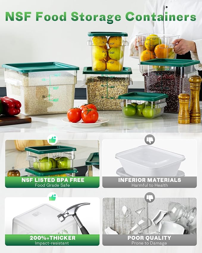 8QT Clear Food Storage Containers: 2 PCS[Food Grade][Hot&Cold Resistant] NSF Food Storage Containers with Lids for Home Restaurant Kitchen Storage Pizza Proof Dough, BPA Free(GREEN N1)