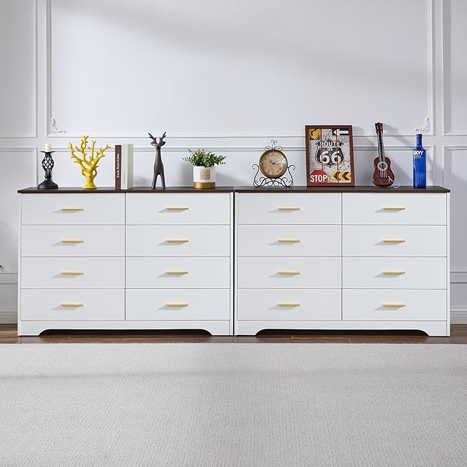 LIDYUK White Dresser for Bedroom, 8 Drawer Dressers & Chests of Drawers, Modern Wood Dresser, 48 Inches Wide Chest of Drawers for Bedroom, Hallway, Living Room