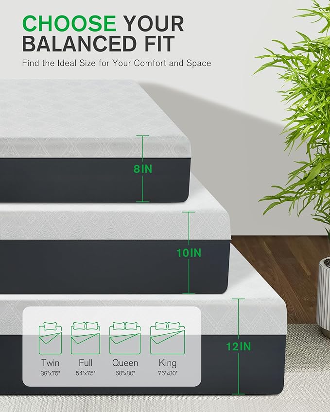 Queen Bed Mattress, 12 Inch Cooling Gel Memory Foam Mattress for Pressure Relief, Made in USA Queen Size Mattresses in a Box, Fiberglass Free, Medium Firm, CertiPUR-US Certified, Motion Isolation