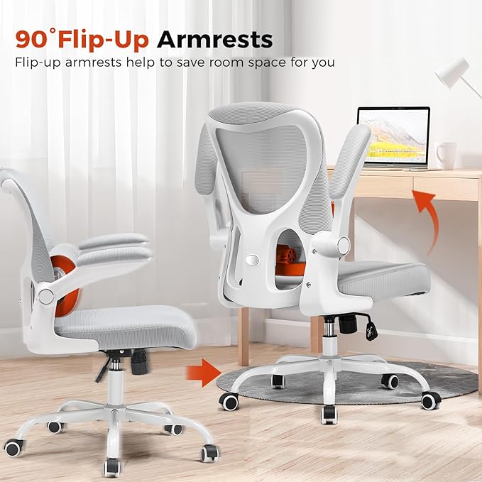 GTRACING Office Chair Ergonomic Desk Chair with 3D Adaptive Lumbar Support, High Back Home Mesh Chair with Flip-Up Arms, Swivel Rolling Computer Seating for Long Desk Work (Gray)