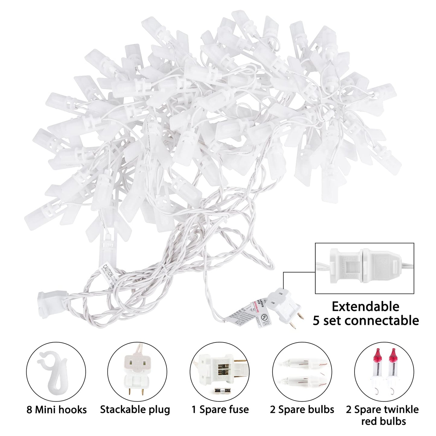 Minetom Snowflake Christmas String Lights with 6 Drops - 9ft 100 Mini Bulb Icicle Lights with Hooks, Plug-in Connectable Hanging Lights for Christmas Home Indoor Outdoor Wedding Holiday Décor