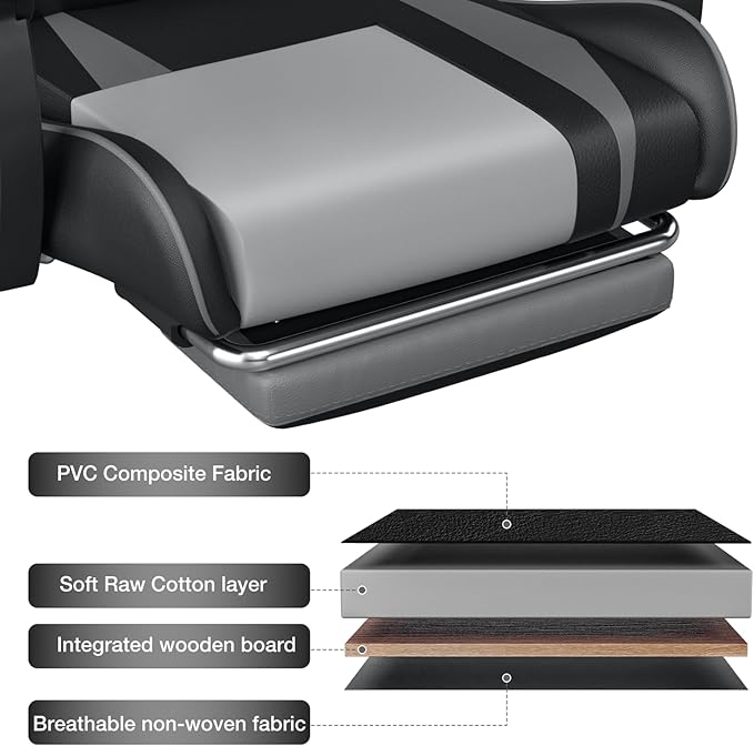 HOFFREE Massage Gaming Chair for Kids Computer Gamer Chair with Footrest and Lumbar Support Reclining PC Game Chair with Headrest for Gaming Room Gray and Black