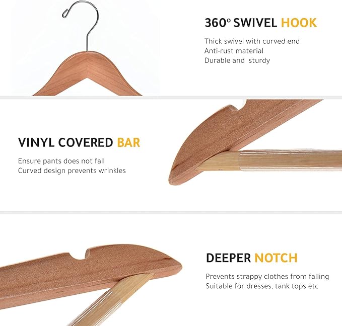 Quality Wooden Hangers - Slightly Curved Hanger 30-Pack Sets - Solid Wood Coat Hangers with Stylish Chrome Hooks - Heavy-Duty Clothes, Jacket, Shirt, Pants, Suit Hangers (Natural, 30), 17.5 inch