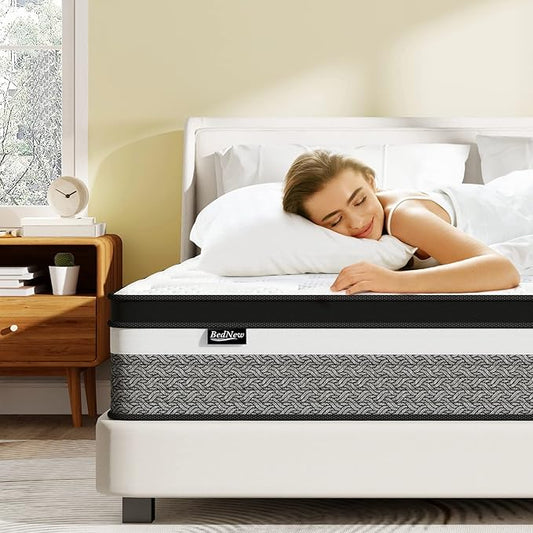 Queen Mattress, 10 Inch Hybrid Mattresses with Gel Memory Foam & Individual Pocket Springs, Queen Size Bed Mattress in a Box, Pressure Relief & Motion Isolation, Medium Firm Mattresses
