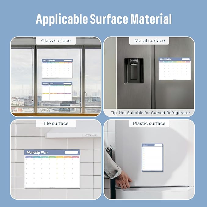 Loukin Dry Erase Checklists 4 Pack, Electrostatic Clings to Any Shiny Surface, Whiteboard Shopping List, Reusable to do List for Office, Classroom, Refrigerator, 6 Markers&1 Eraser Included