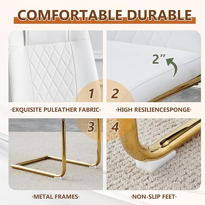 63'' Glass Dining Table Set for 4, Kitchen Table Chairs Set of 4, Clear Glass Dining Table with Black unique design Leg and Gold Metal Base, 4 PU Dining Chairs with Metal Legs, Living Room, Kitchen.