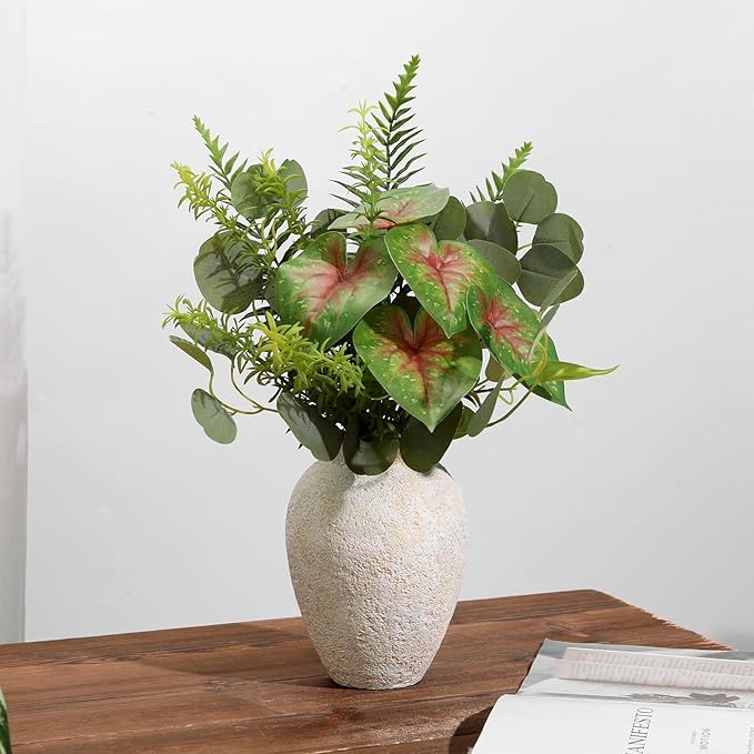 Rustic Ceramic Vase for Home Decor – 2PCS 6.7" Small Decorative Beige Vases for Dried Flowers, Pampas Grass, Faux Plants – Modern Farmhouse Boho Table Centerpiece