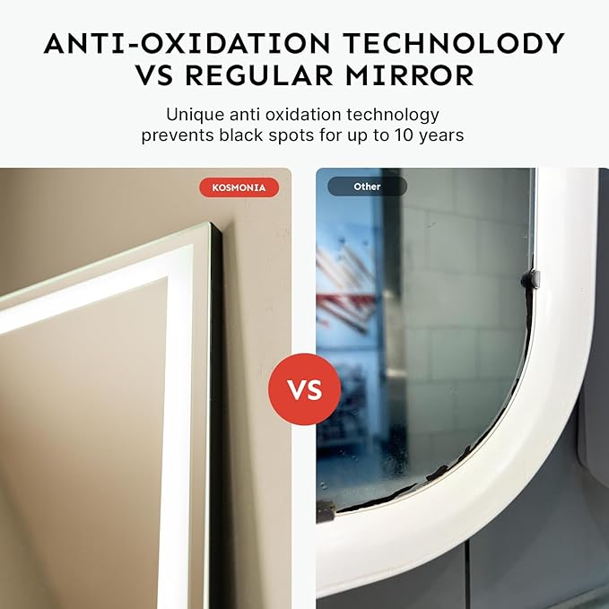 65x24 Full Length Mirror, Dimmable 3 Color LED Light w/Light Memory, Distortion Free Silver Coating Mirror, HD Reflection &Anti Desilvering,Tempered Glass &Shatter Proof Film Doubles Safety