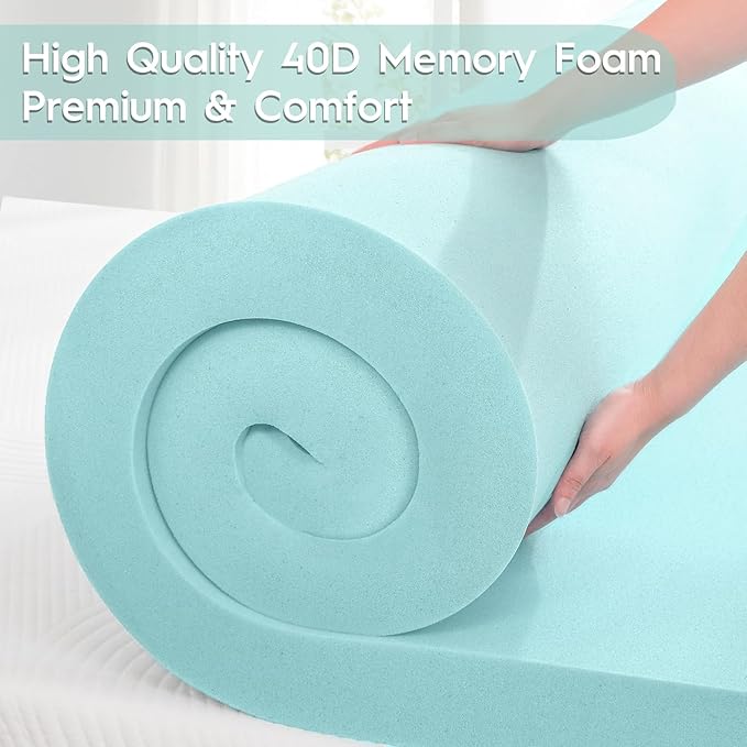 3 Inch Cooling Mattress Topper King, Ice Silk with Gel-Infused 40D Memory Foam Mattress Topper with Removable Soft Cover, Pressure Relief & Non-Slip (White, King)