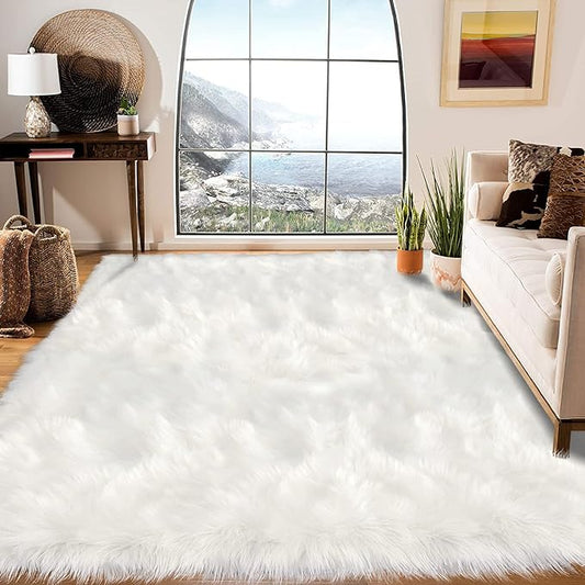 Latepis Area Rugs 6x9 Faux Fur Sheepskin Rug for Living Room, Fluffy Washable Rug for Bedroom, Playroom, Luxury Room Decor, Rectangle