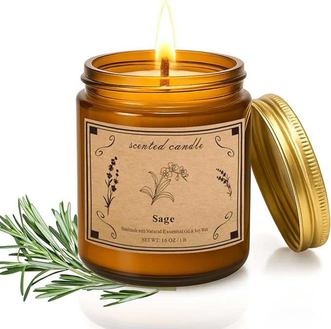 Sage Candles for Cleansing, 16oz Large Jar White Scented Candle, Over 100 Hours of Burn Time, Ideal for Home Decor and Gift