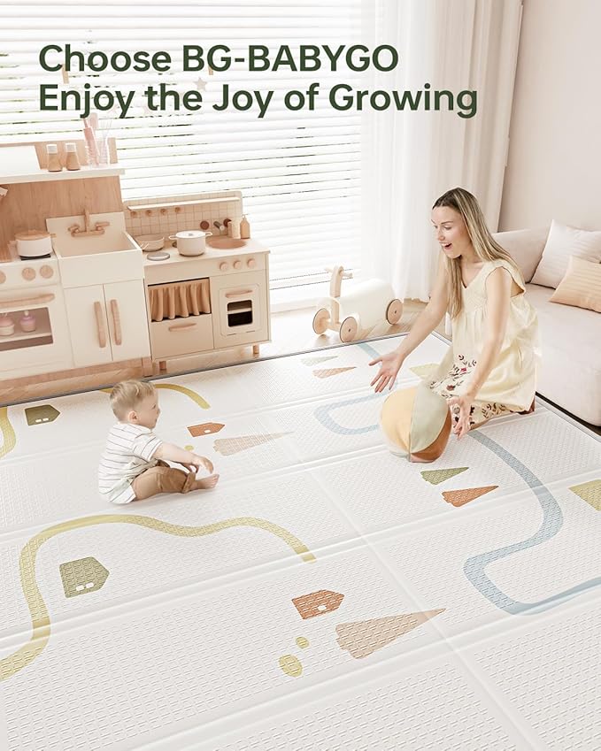 Baby Play Mat, Foldable&Waterproof Baby Play Mat for Floor, Reversible Foam Playmats for Babies Boy and Toddlers Infants, Edge Reinforcement Crawling Mat for Indoor&Outdoor&Travel(50*77*0.4)