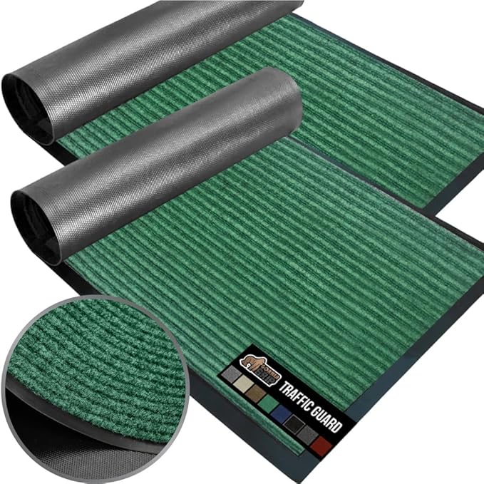 GORILLA GRIP Traffic Guard Door Mat, 2 Pack, Heavy Duty Waterproof Doormat, Commercial Office Space Welcome Mats, Stain and Fade Resistant, Low Profile, Strong Rubber Backing, 29x17, Green