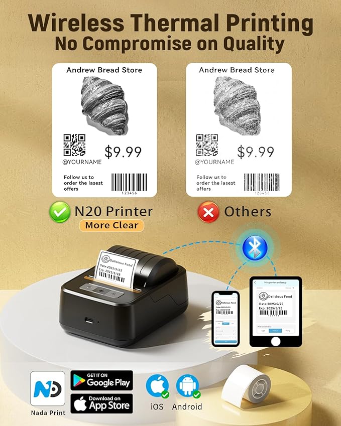 Label Maker Machine with Tape, Bluetooth Label Makers, Portable Thermal Label Printer Easy to Use for Small Business, Home, Office, School, Barcode, Address, Sticker Printer for Phone