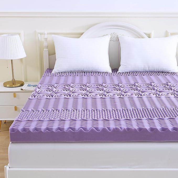 MUXHOMO 2 Inch 7-Zone Twin Mattress Topper, Egg Crate Foam Mattress Topper Twin Size for Back Pain, Lavender Cooling Gel Infused Bed Pad, CertiPUR-US and Oeko-TEX Certification (38"×75")