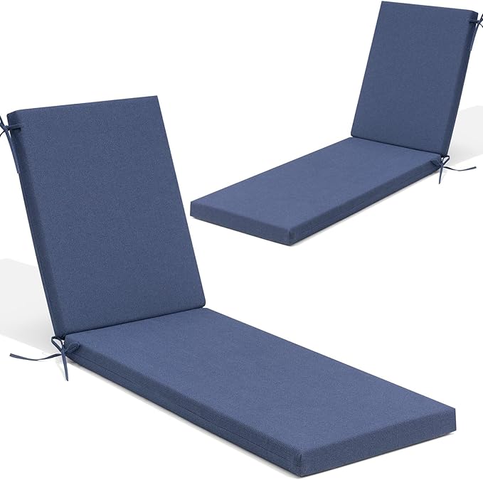 Crestlive Products Chaise Lounge Cushions Outdoor Set of 2, Lounge Chair Cushions for Patio Furniture, Waterproof Lounger Cushions for Pool, Deck, Lawn, 80''L x 23''W x 3''T, Sky Blue
