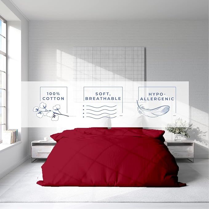 Kotton Culture 1 Pc California King Size Duvet Cover Only -100% Egyptian Cotton Sateen 600 Thread Count Ultra Soft Premium Durable Comforter Cover Zipper Closure & Corner Ties (Red Burgundy,104"x98")