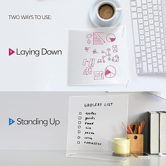 Desk Dry Erase Board with Erasable Marker | White, Black, Clear Acrylic Whiteboard Surface | Angled Writing Tablet | Personal Organizer with Daily Schedules | Weekly to-Do Lists (Clear - 12x16)