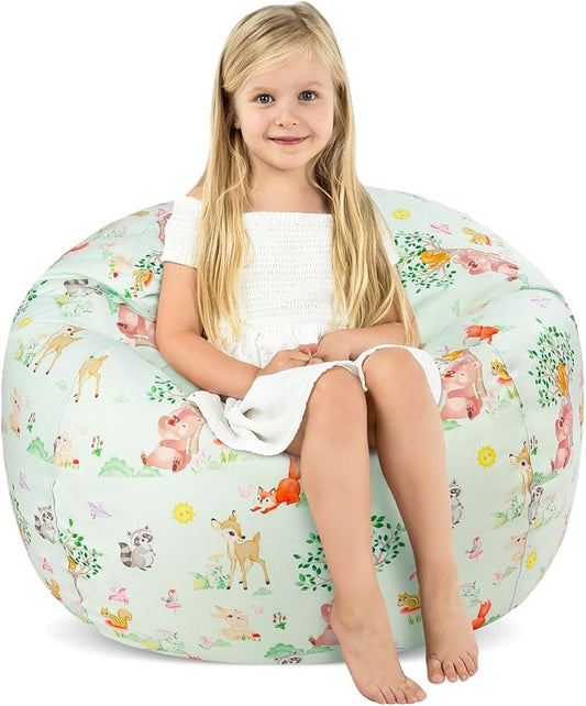 Bean Bag Chair for Kids Stuffed Animal Storage Beanbag Chairs,Toddler Toy Storage Organizer for Girls and Boys,Large 32'' Cover Only（No Filling)