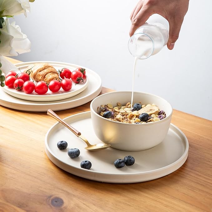 AmorArc Stoneware Dinnerware Sets for 4,Reactive Ceramic Plates and Bowls Set,Highly Chip and Crack Resistant | Dishwasher & Microwave Safe | Round Dishes Set Service for 4 (12pc)