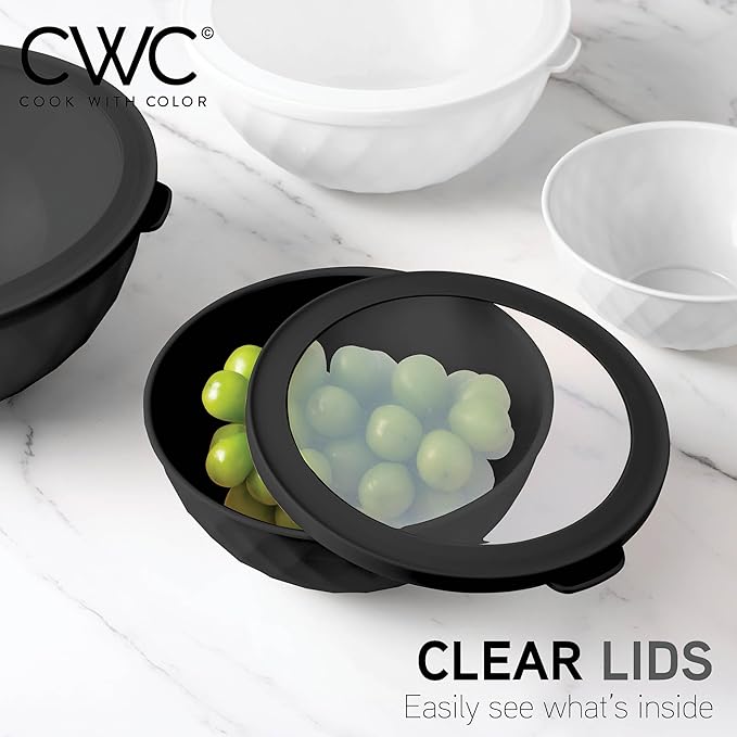 COOK WITH COLOR Mixing Bowls with Lids - 12 Piece Plastic Nesting Bowls Set includes 6 Prep Bowls and 6 Lids, Diamond Design - Microwave Safe (Mint)