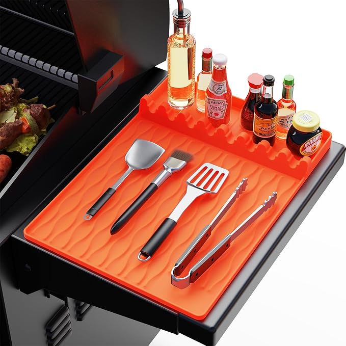 Blackstone Silicone Grill Tool Mat with Drip Pad, Side Mat for Outdoor Kitchen Countertop - Orange