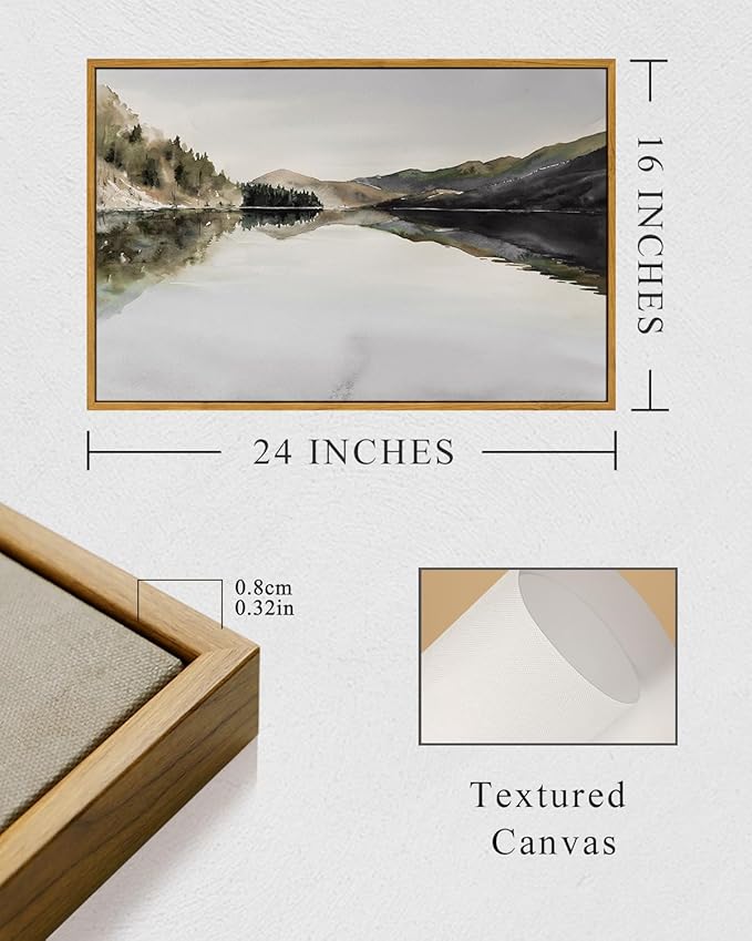 InSimSea Framed Wall Art for Living Room Mountain Reflection Decor Vintage Wall Art Mountain Range Nature Wilderness Art Decorative Rustic for Living Room Bedroom Office Wall Decor 16x24in