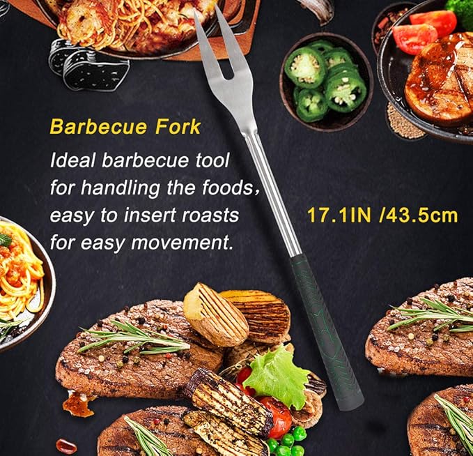 POLIGO 7PCS Golf-Club Style BBQ Grill Tools Kit with Rubber Handle Bundle with 18" Safe Grill Brush And Scraper Bristle Free for All Grills - Premium BBQ Set Ideal Christmas Birthday Gifts for Men Dad