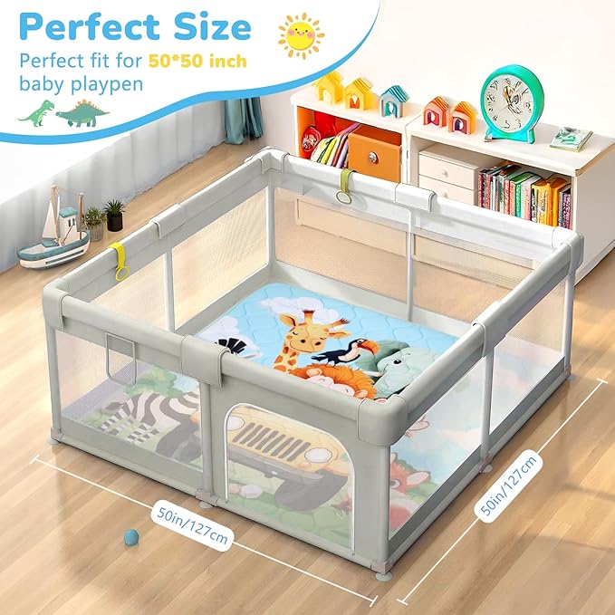 Baby Play Mat, Toodler Floor Mat 50 x 50 inch, Extra Thick Foam Non-Slip Washable,Crawling Cushion for Tummy Playing