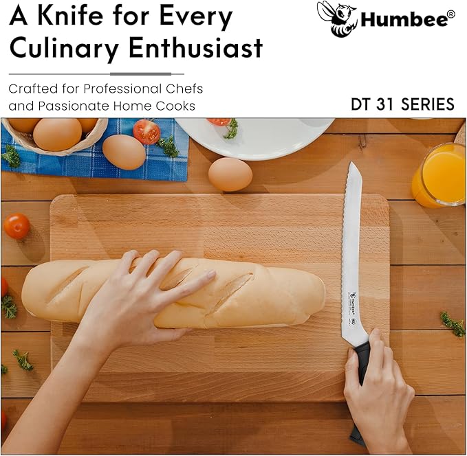 10-Inch Offset Serrated Bread Knife, Premium High Carbon Stainless Steel Blade Knife for Bread with Ergonomic Handle, NSF Certified, DT-31 Series, Black