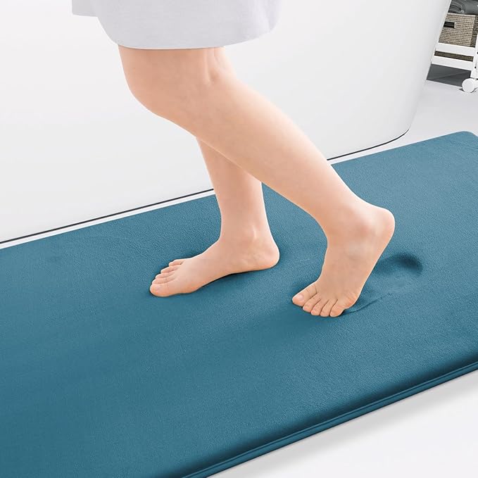 Smiry Memory Foam Bath Mat 47x32, Extra Soft and Absorbent Bathroom Mats, Non Slip Washable Carpet for Floor, Shower and Tub, Peacock Blue