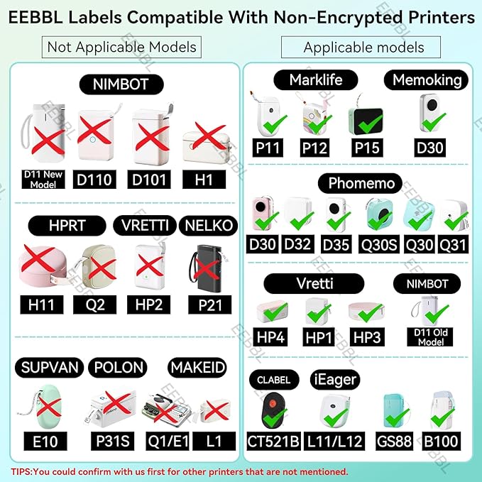 D30 Label Maker Tape, Thermal Self-Adhesive 14x40mm (0.55"x1.57"), Compatible With D30 Portable Printer, 185 Labels/Roll (White)