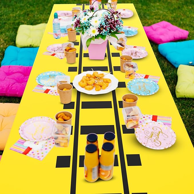 6 Pcs Train Party Decorations Railroad Track Tablecloths Train Birthday Party Supplies 54 x 108 Inch Plastic Table Covers for Railroad Track Western Theme Birthday (Multicolor)