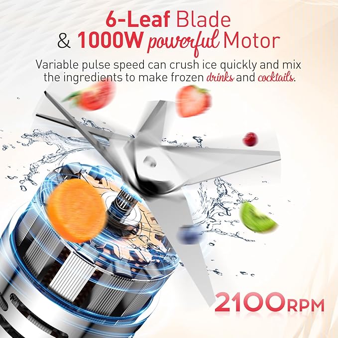 Countertop Blender, 1000W Professional Smoothie Blender for Kitchen, Shakes, Smoothies High Speed Ice Crusher Frozen Drinks 48oz Glass jar