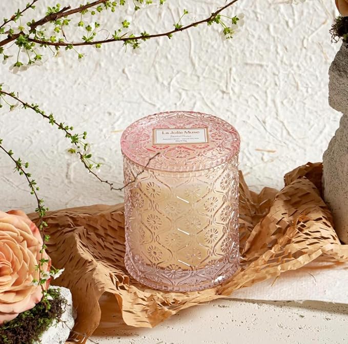 LA JOLIE MUSE Sandalwood Rose Candle, Scented Candles Gifts for Women, Natural Soy Candle, 6 oz 40 Hours Burn, Candles for Home Scented