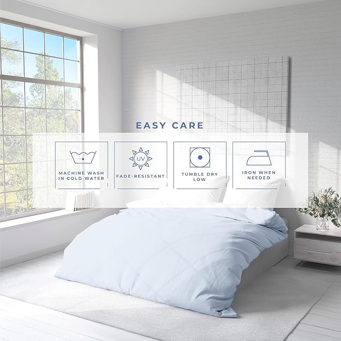 Kotton Culture 1 Pc Queen Size Duvet Cover Only -100% Egyptian Cotton Sateen 600 Thread Count Ultra Soft Premium Durable Comforter Cover Zipper Closure & Corner Ties (Blue Sky, Queen/Full 90" X 90")
