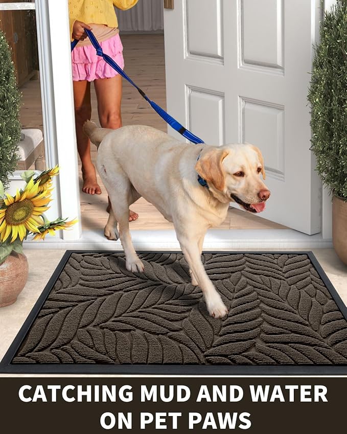 Yimobra Front Door Mat Outdoor Indoor, 36x24 All-Season Waterproof Welcome Mat, All-Weather Outside Entrance Mat, Non-Slip Patio Porch Doormat, Low Profile, Fade Resistant, Brown