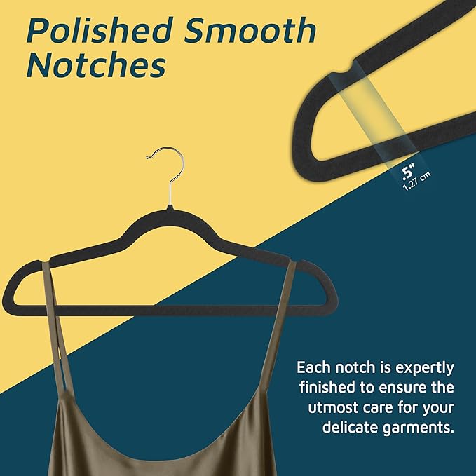 Velvet Clothes Hangers – With 360 Degree Swivel Hook and Non-Slip Shoulder Notch, Holds Up To 10 lbs, Heavy Duty Hanger Set, For Organizing Suit, Dress, Coat, and Clothes, Pack of 10, Black