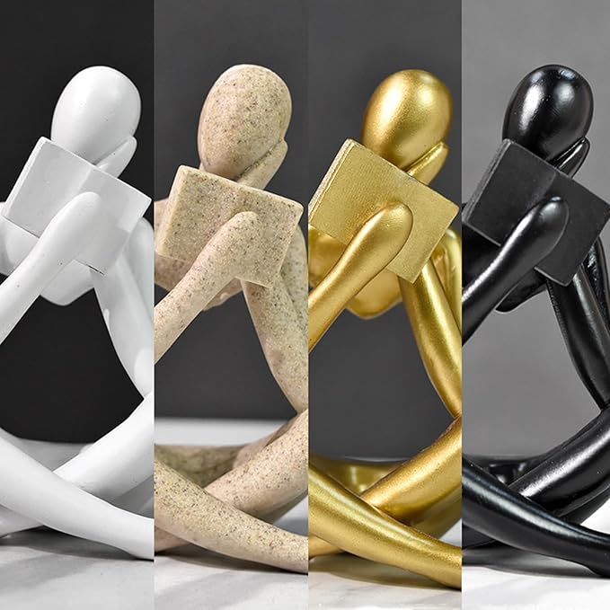 Gold Reading Women Statue, Thinker Sculptures, Abstract Art Ornament, Modern Aesthetic Figurine Decoration, Suitable for Home Living Room Bedroom Office Shelf Table Desk Bookshelf Decor (Left)
