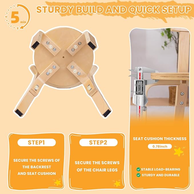 Swegrow Wooden Kids Chair, Toddler Chair for Table, Kids Stackable Chairs, Kid Wooden Furniture for Family/Playroom/Classroom（Set of 2-Natural Wood）
