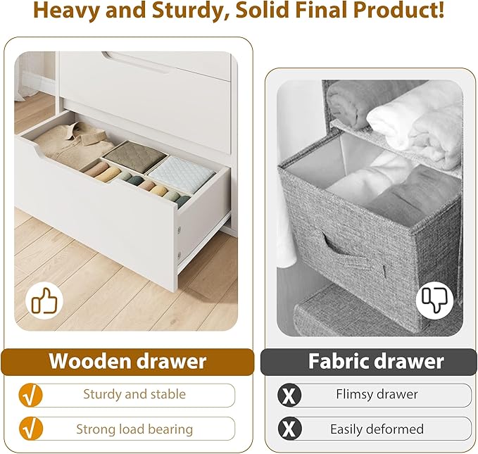 GarveeHome 5 Dresser for Bedroom, 50" Tall Dresser, Freestanding Vertical Drawer with Storage, Wooden Closet Chest Storage for Living Room, Hallway, Entryway, White