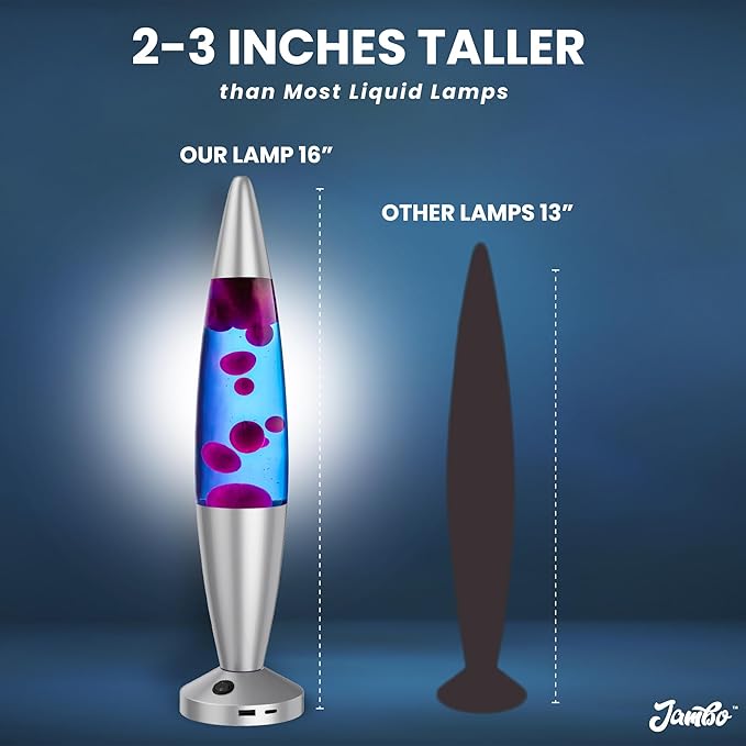 JAMBO Beautiful Liquid Lamp with USB Ports, 16" Motion Light with Blue Liquid Purple Wax, Relaxing Nightlight, Mood Light for Bedroom, Living Room, Office - Adults, Teens, Kids